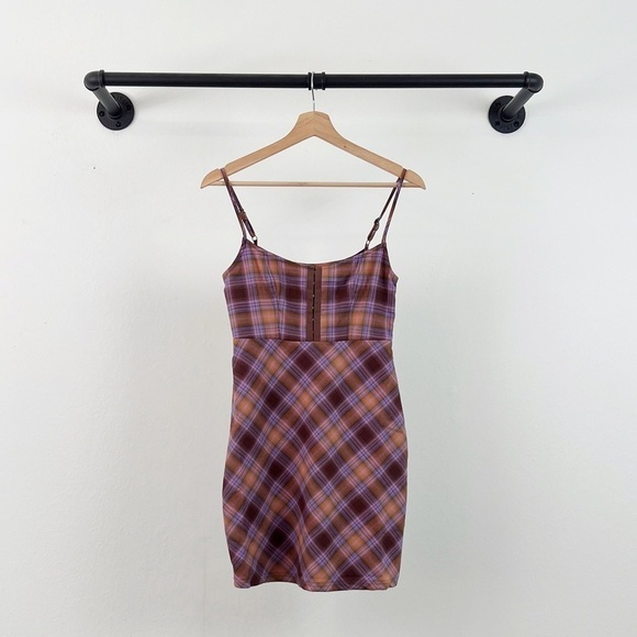 NEW Urban Outfitters Keya Purple Orange Plaid Sleeveless Mini Dress - Picture 7 of 8
